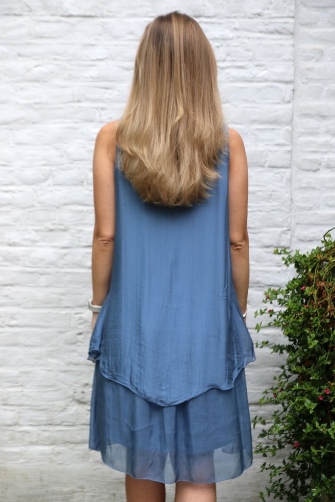 Silk overgown Liam nm99 frilled open neck double layer - Indigo Detail
