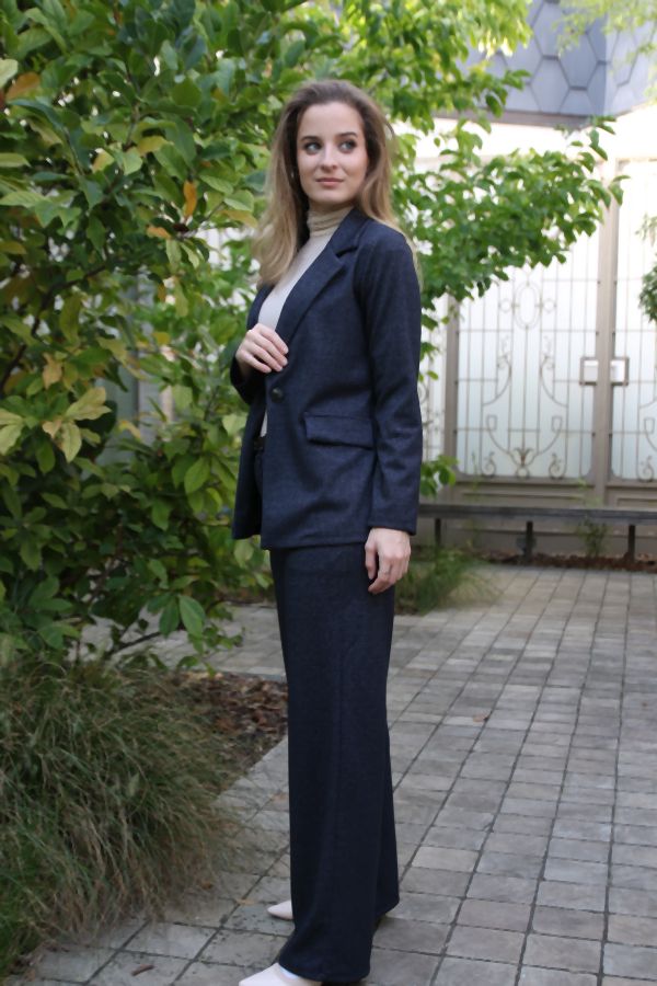 [200680] Blazer Livana nm10 reverskraag diagonaal ingeweven stippel  - Donkerblauw Detail