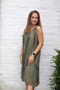 Silk overgown Liam nm99 frilled open neck double layer - Kaki Detail