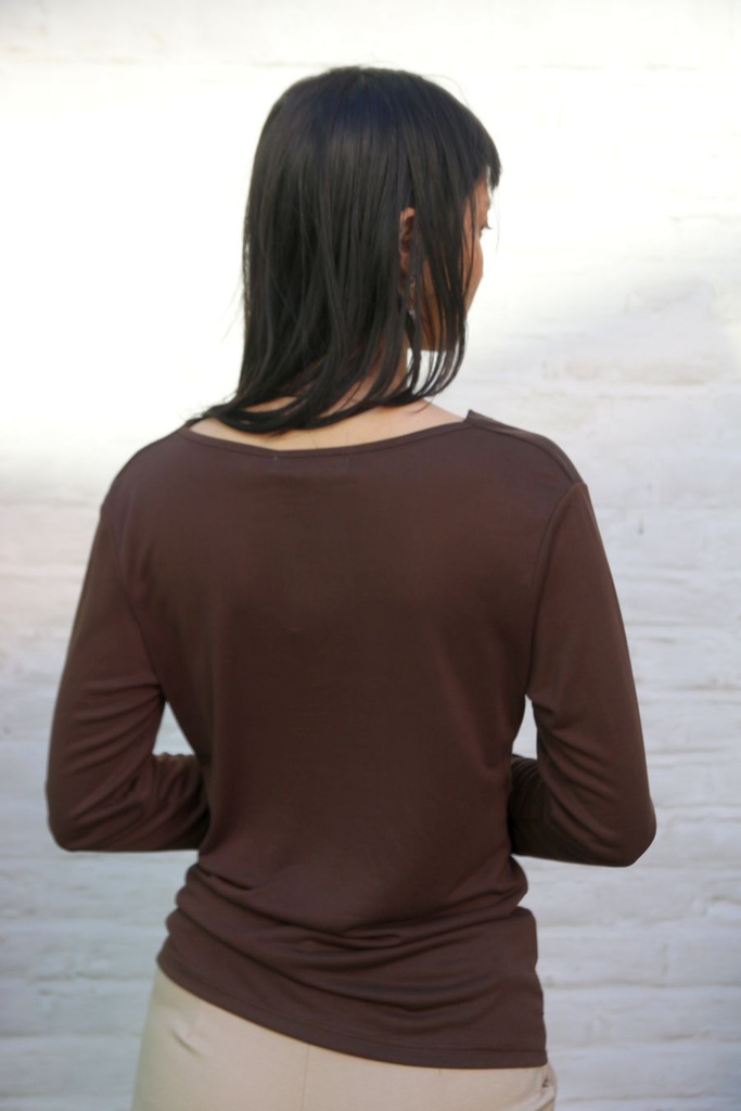 [200685] Blouse Nout met v-hals geknoopte twist  - Donkerbruin Detail