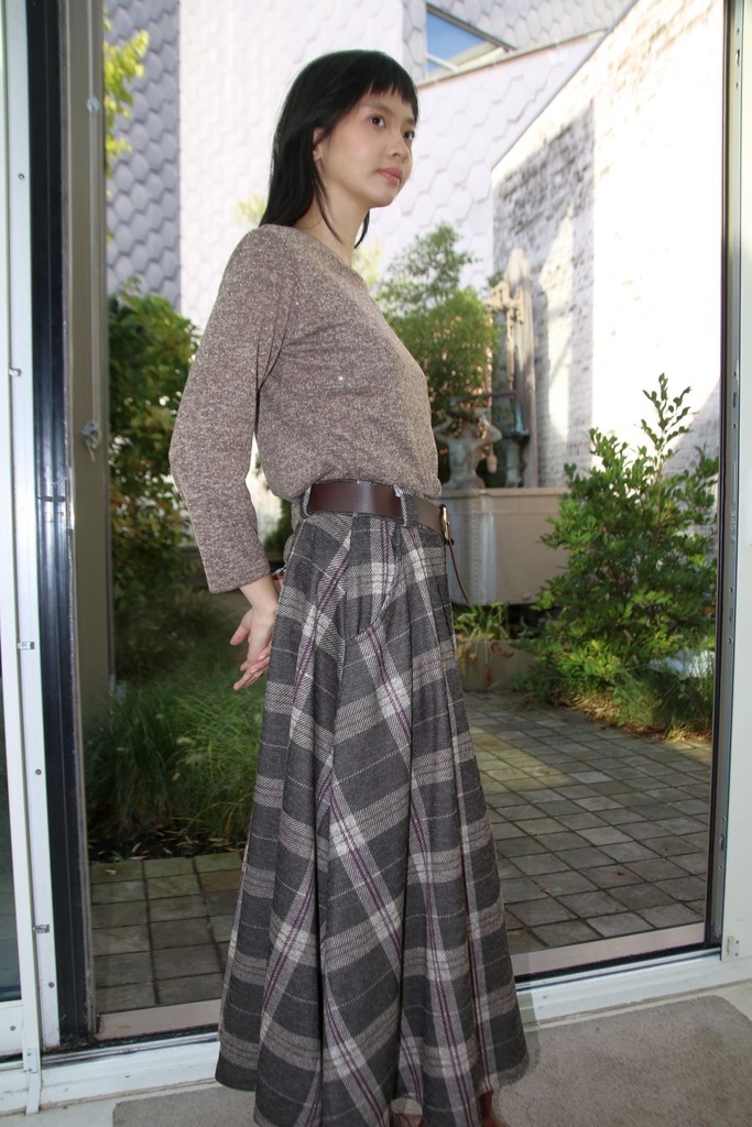 [200686] Klokrok Noelle nm35 met geruite print  - Grijs-lichtgrijs-violet Detail