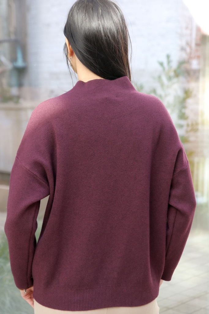 [200687] Tricot pull Novi nm60 met opstaande kraag - Aubergine Detail