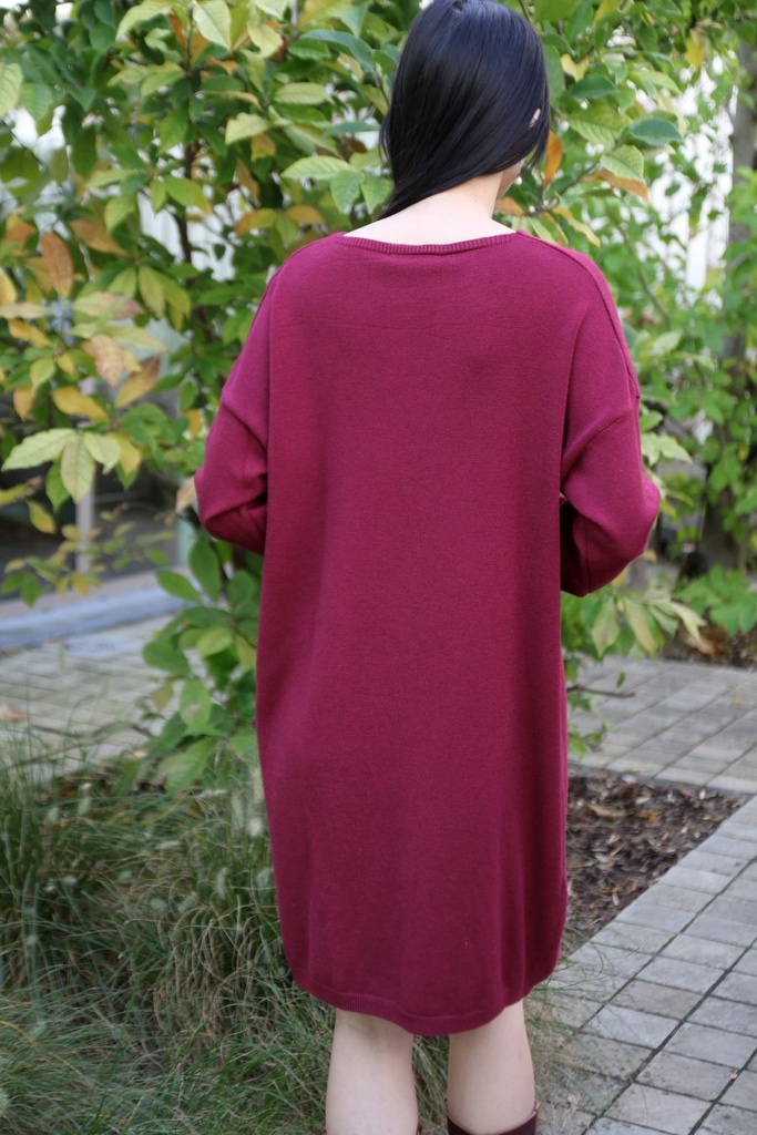 [200688] Tricot jurk Nadine nm60 boven de knie  - Bordeaux Detail