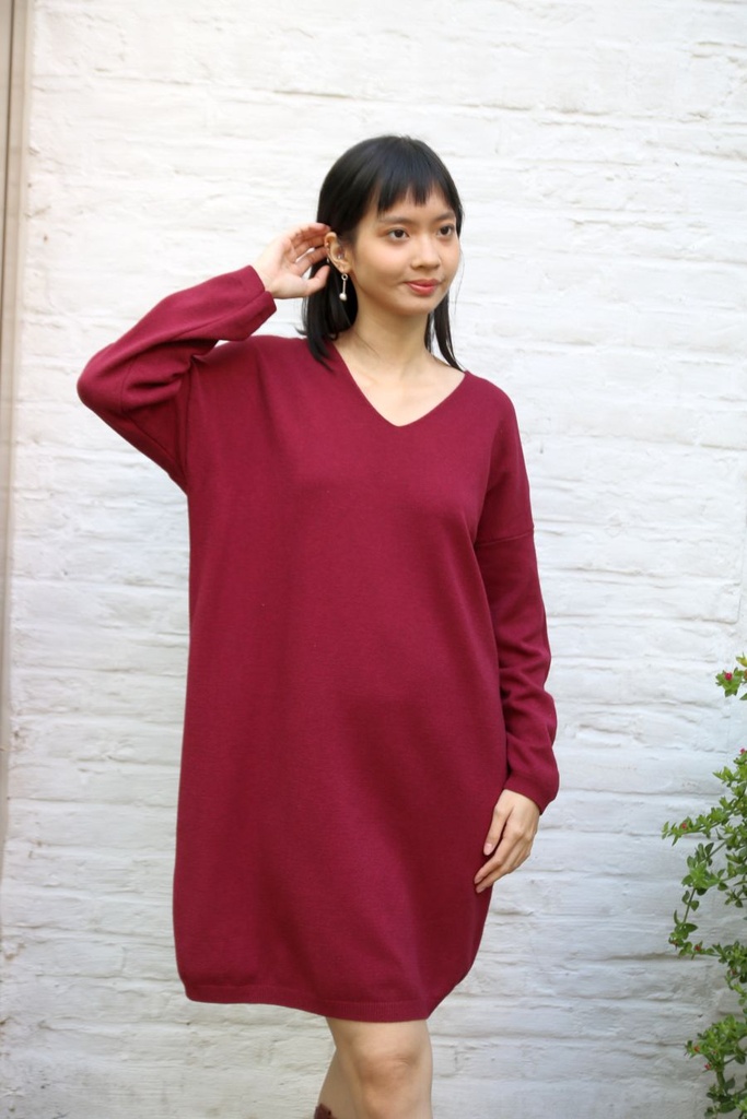 [200688] Tricot jurk Nadine nm60 boven de knie  - Bordeaux Detail