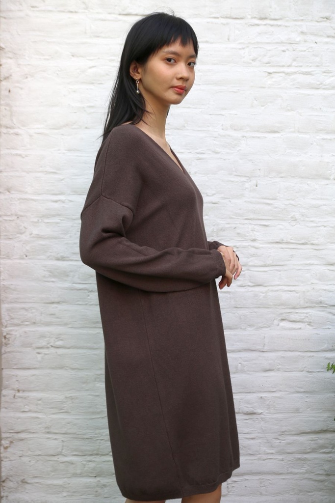 [200688] Tricot jurk Nadine nm60 boven de knie  - Donkerbruin Detail