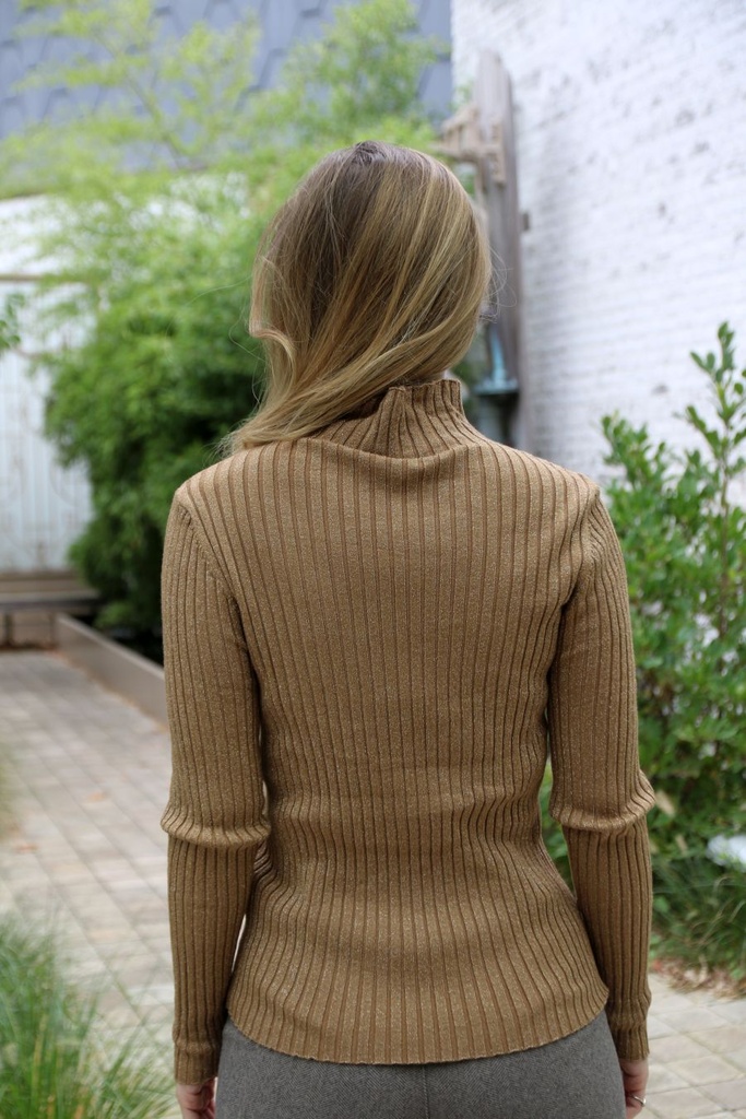 [200690] Pull Noe nm45 glinsterend opstaande kraag - Camel Detail