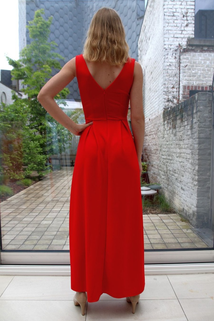 Long crepe dress Liz crossed bust medium brace deep thigh slit - Detail