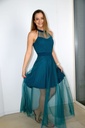 Long crepe dress Lewis band around neckline - Petroleum Detail