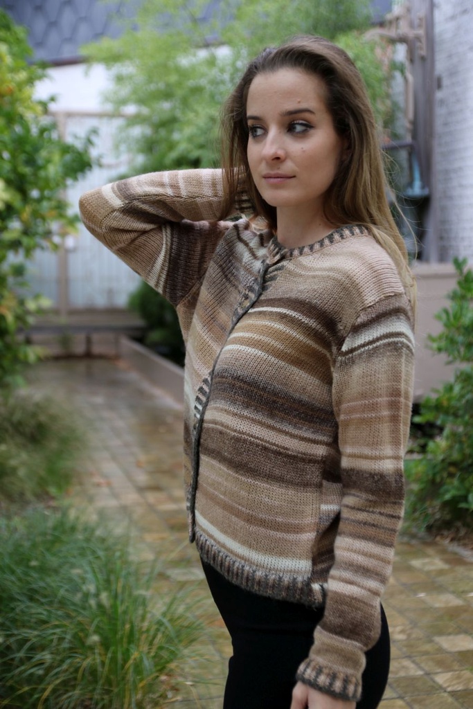[10017435] Cardigan Luisa nm53 ingebreide dégradé ronde hals  - Beige-camel-bruin Detail