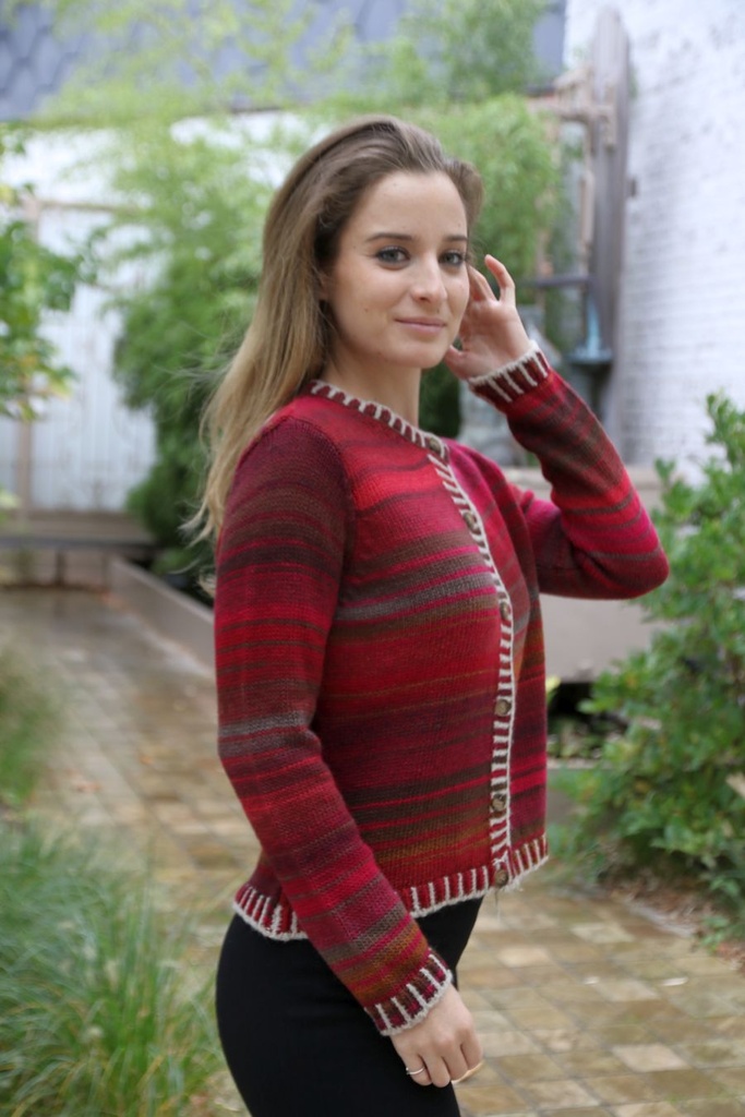 [10017435] Cardigan Luisa nm53 ingebreide dégradé ronde hals  - Bordeaux-oranje Detail