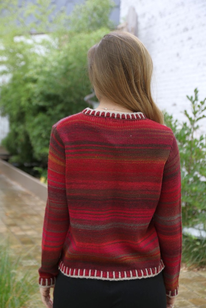 [10017435] Cardigan Luisa nm53 ingebreide dégradé ronde hals  - Bordeaux-oranje Detail