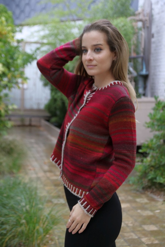[10017435] Cardigan Luisa nm53 ingebreide dégradé ronde hals  - Bordeaux-oranje Detail