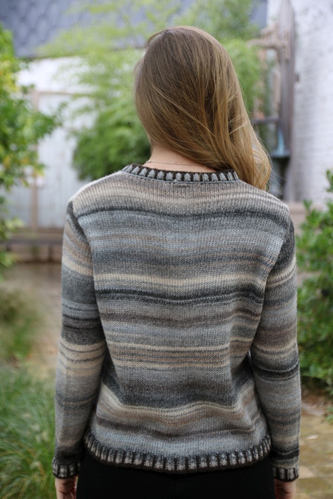 [10017435] Cardigan Luisa nm53 ingebreide dégradé ronde hals  - Grijs-beige-zwart Detail