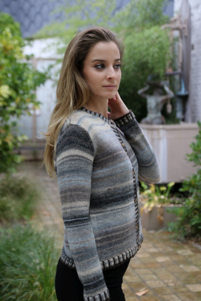 [10017435] Cardigan Luisa nm53 ingebreide dégradé ronde hals  - Grijs-beige-zwart Detail