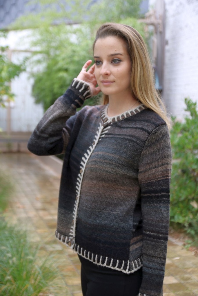 [10017435] Cardigan Luisa nm53 ingebreide dégradé ronde hals  - Zwart-grijs-beige Detail