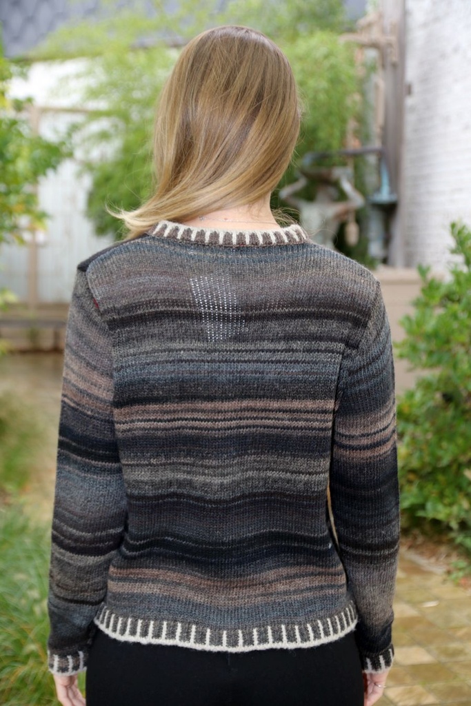 [10017435] Cardigan Luisa nm53 ingebreide dégradé ronde hals  - Zwart-grijs-beige Detail