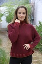[10017425] Pul Louk nm26 opstaande geribde en gelijnde kraag en zoom  - Bordeaux-oranje Detail