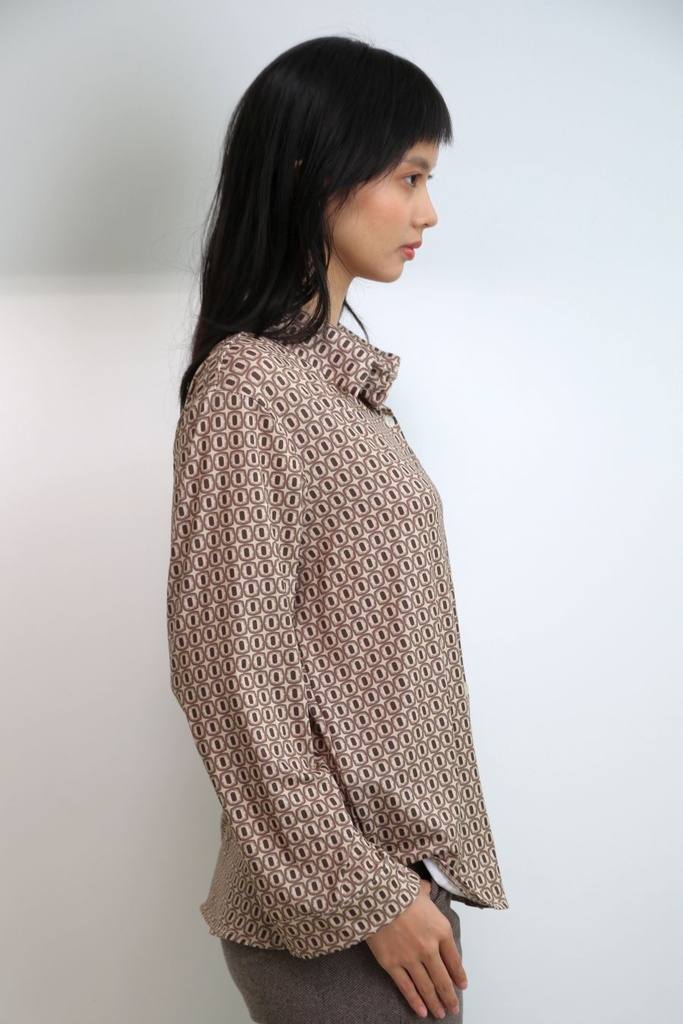 [200693] Blouse Niene nm20 met lange mouwen  - Beige-donkerbruin Detail