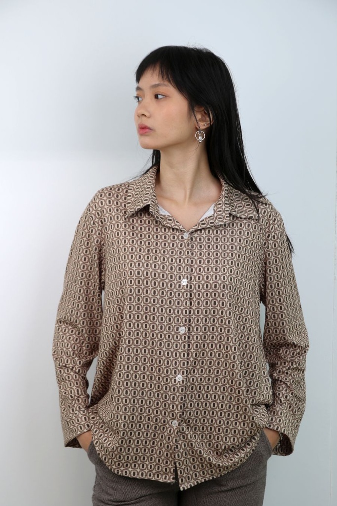 [200693] Blouse Niene nm20 met lange mouwen  - Beige-donkerbruin Detail