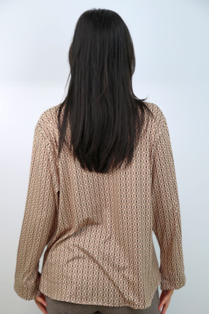 [200693] Blouse Niene nm20 met lange mouwen  - Beige-donkerbruin Detail