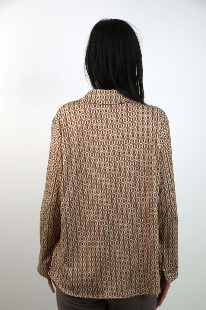 [200693] Blouse Niene nm20 met lange mouwen  - Beige-donkerbruin Detail