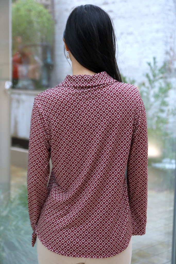 [200693] Blouse Niene nm20 met lange mouwen  - Bordeaux-beige Detail