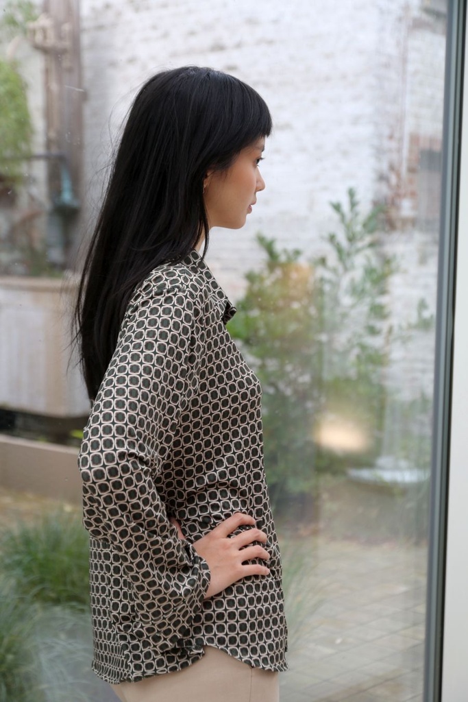 [200693] Blouse Niene nm20 met lange mouwen  - Groen-beige Detail