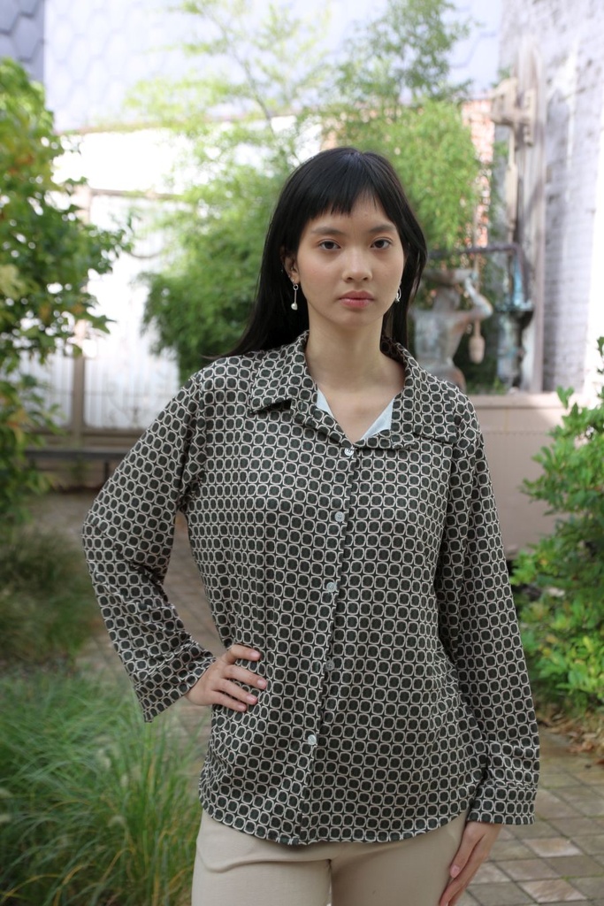 [200693] Blouse Niene nm20 met lange mouwen  - Groen-beige Detail