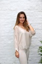 [10017241] Silk blouse Liza nm100 V&V neck bat sleeve - Beige Detail