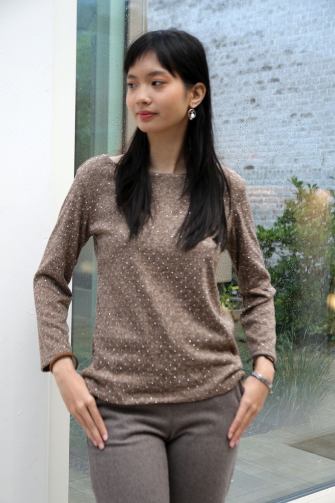 [200694] Tricot pull Nils  met glittersteentjes  - Taupe Detail