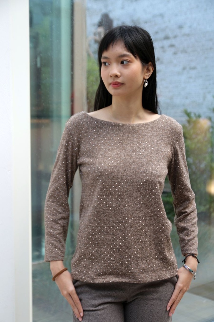 [200694] Tricot pull Nils  met glittersteentjes  - Taupe Detail