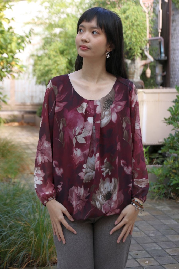 [200695] Blouse Nore nm 36 open hals gevoerd  - Bordeaux-beige Detail