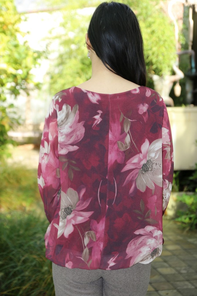 [200695] Blouse Nore nm 36 open hals gevoerd  - Bordeaux-beige Detail