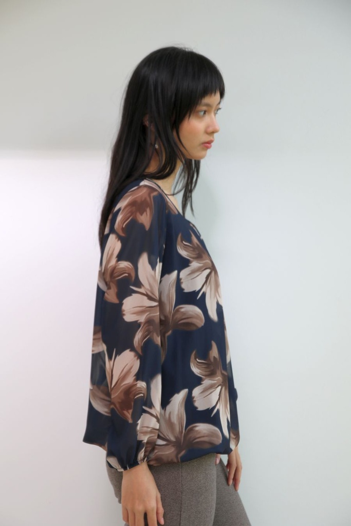 [200695] Blouse Nore nm 36 open hals gevoerd  - Donkerblauw-beige Detail