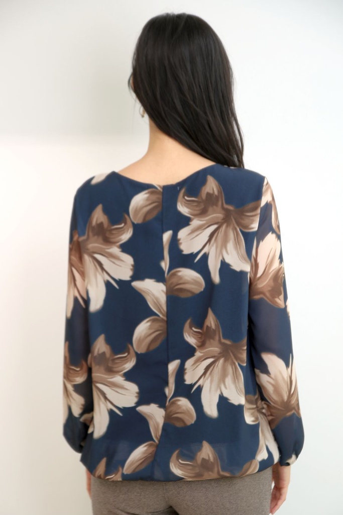 [200695] Blouse Nore nm 36 open hals gevoerd  - Donkerblauw-beige Detail