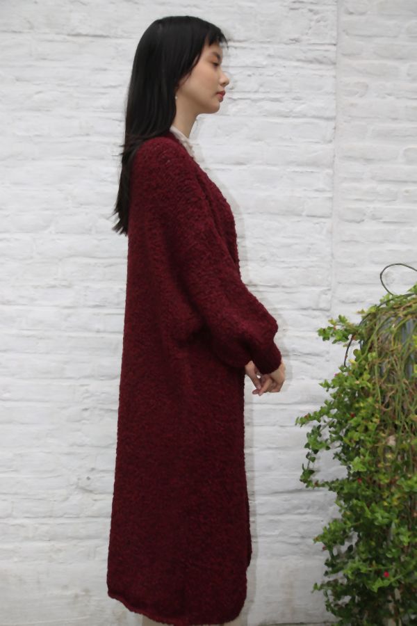 [200698] Lange cardigan Nika nm20 in boucléstof - Bordeaux Detail