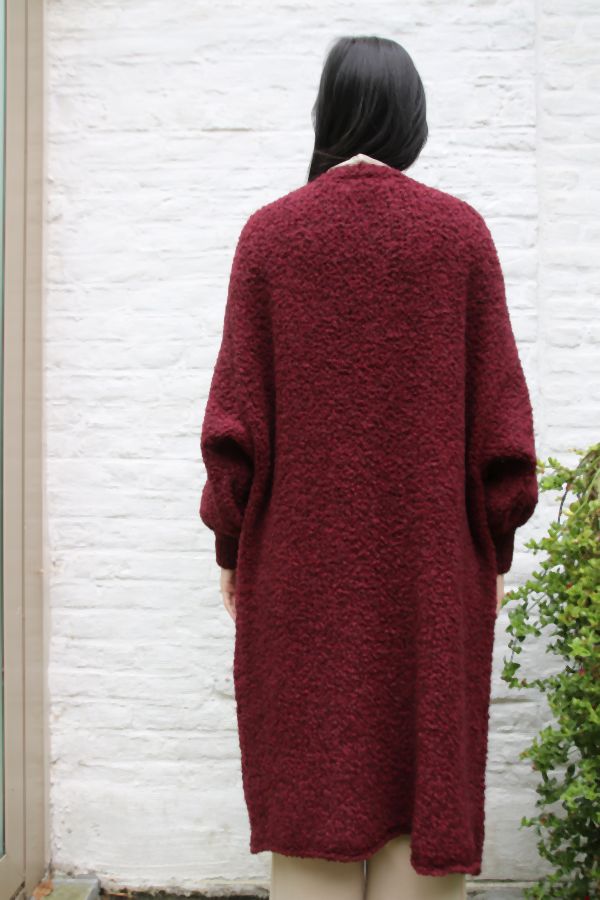 [200698] Lange cardigan Nika nm20 in boucléstof - Bordeaux Detail
