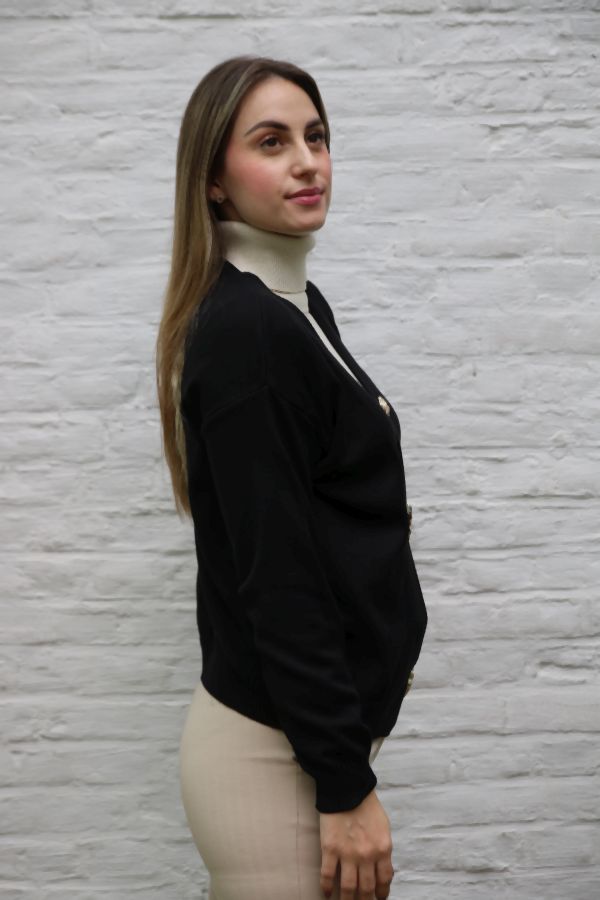 Cardigan Miran met gouden sierbroches nm52 - Zwart Detail