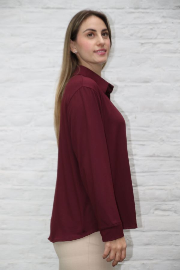 Jersey blouse Leonoor nm20 viscose jersey polokraag  - Bordeaux Detail