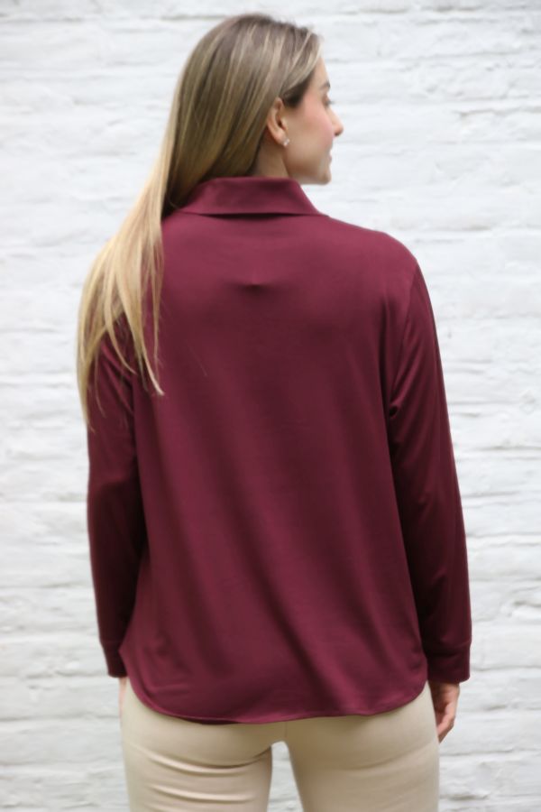 Jersey blouse Leonoor nm20 viscose jersey polokraag  - Bordeaux Detail