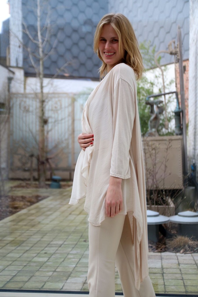 [10017243] Silk coat Luciano nm100 pointed shawl collar - Beige Detail