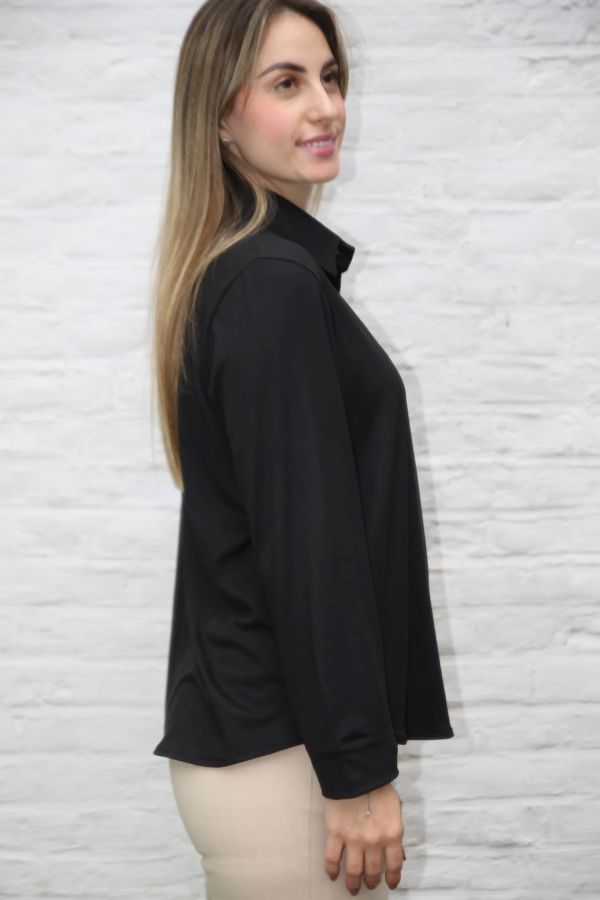 Jersey blouse Leonoor nm20 viscose jersey polokraag  - Zwart Detail