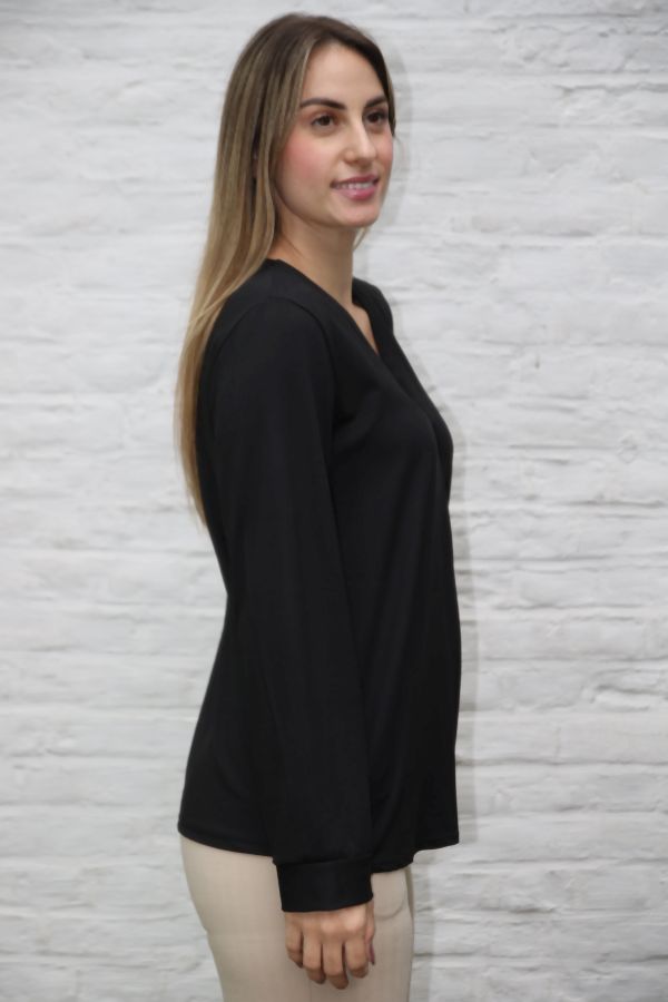 T-shirt Leilani nm20 V-hals met springplooi viscose jersey - Zwart Detail