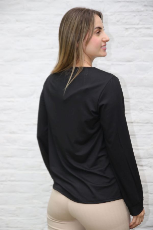 T-shirt Leilani nm20 V-hals met springplooi viscose jersey - Zwart Detail