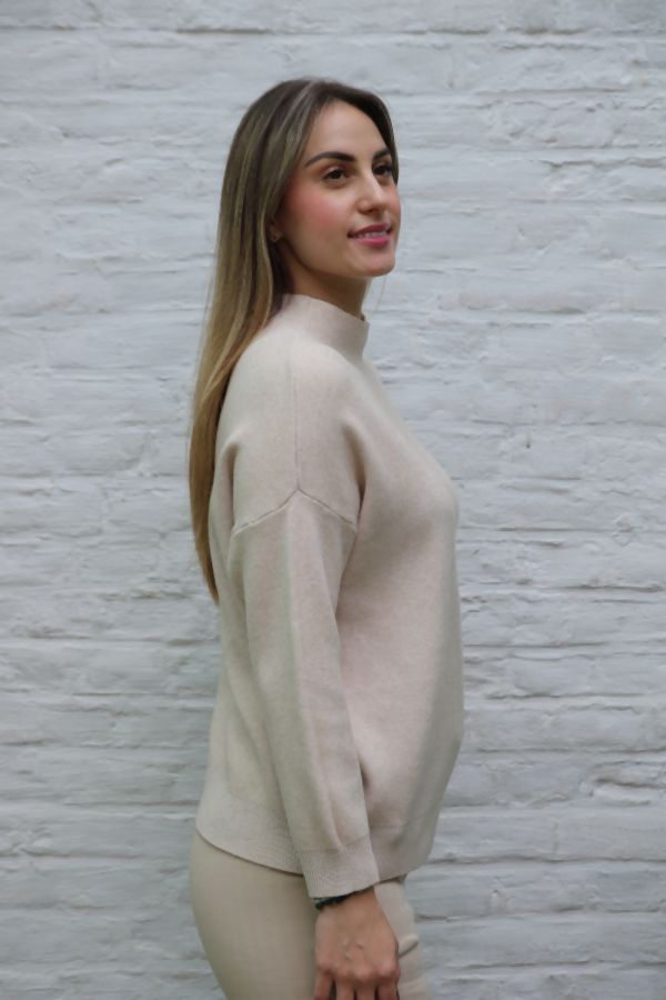 [200687] Tricot pull Novi nm60 met opstaande kraag - Beige Detail