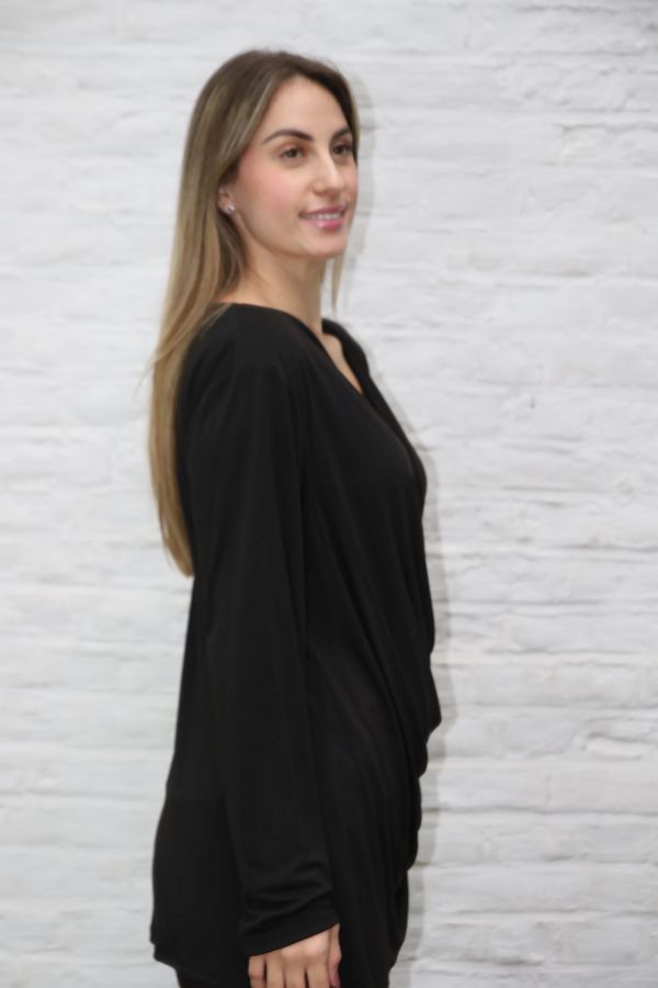 [200689] Blouse Nadine diepe v-hals drapage - Zwart Detail