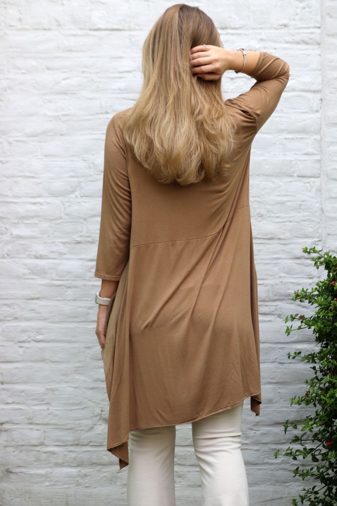[10017243] Silk coat Luciano nm100 pointed shawl collar - Camel Detail