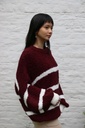 Gestreepte bouclé-pull Mahir nm20 - Bordeaux-wit Detail
