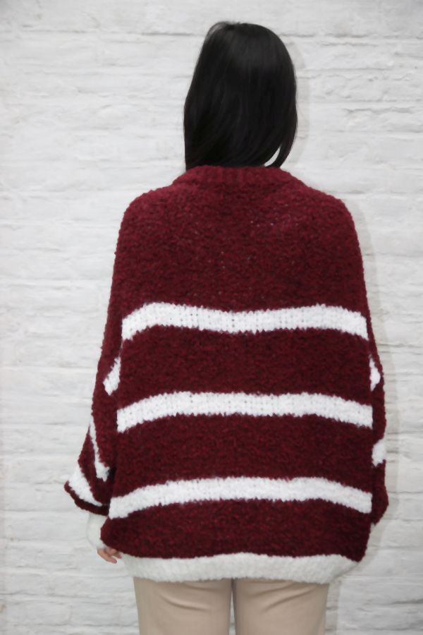 Gestreepte bouclé-pull Mahir nm20 - Bordeaux-wit Detail