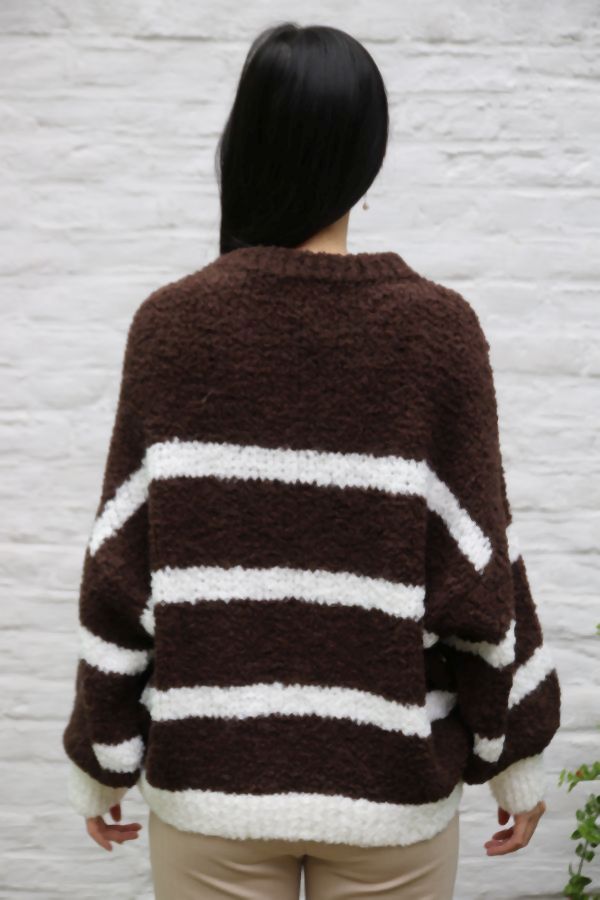 Gestreepte bouclé-pull Mahir nm20 - Bruin-wit Detail
